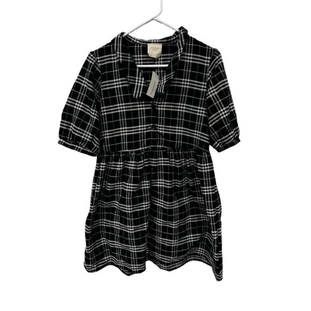 Harper‎ Heritage Women's Puff Sleeve Plaid Mini Dress Black White Size XS